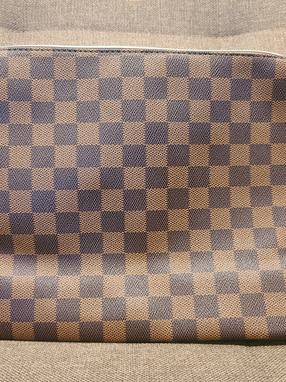 Brown Checkered Makeup Bag - Preppy